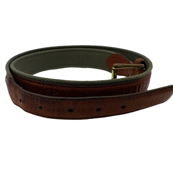 LL bean men’s 38 stamped Brown leather/ canvas belt - Picture 3 of 6